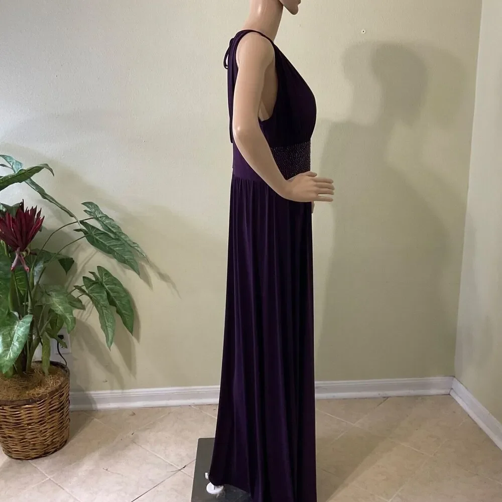 R & M Richards Plus 14 Formal PROM GALA EVENT Purple, empire waist  halter Dress - Picture 5 of 16